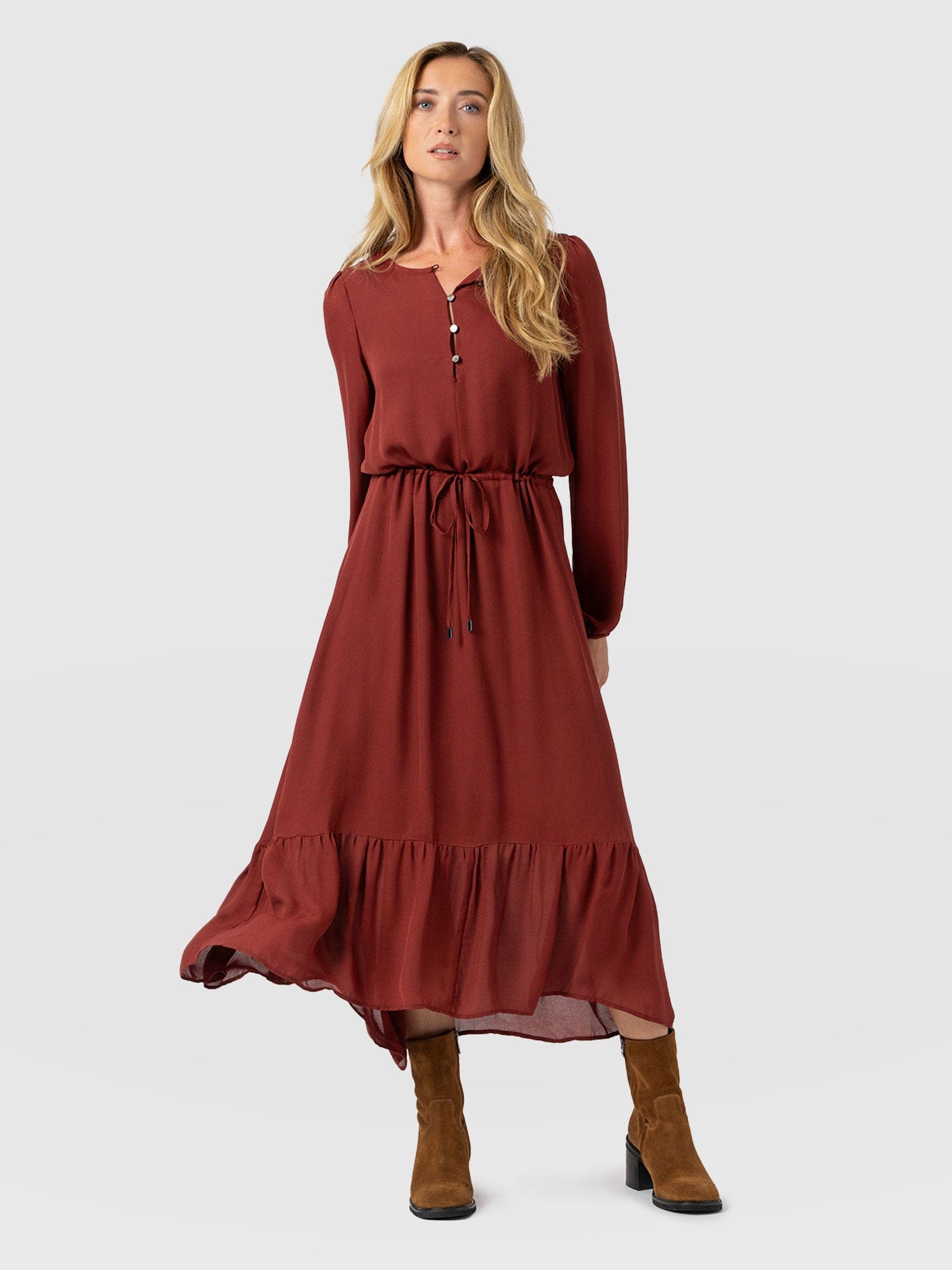 Evelyn High Low Dress - Rust Red - Women's Dresses | Saint + Sofia® USA